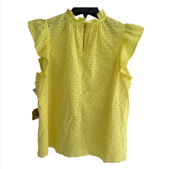 Yellow Cap Sleeve Blouse with Ruffled Mandarin Collar - Picture 2 of 8